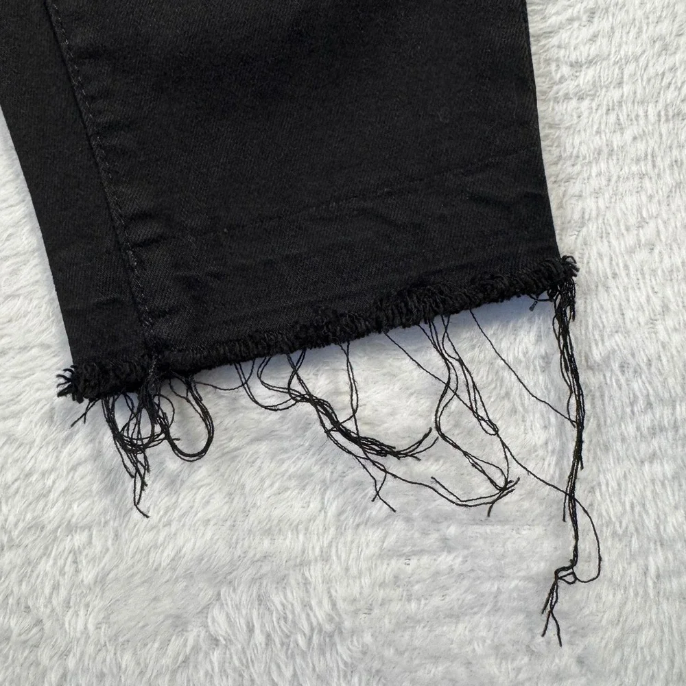 Paige Verdugo Crop Jeans Womens 30 Black Distressed‎ Skinny Ripped Raw Hem USA